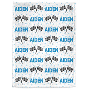 Baby boy race flag baby blanket, newborn personalized racing theme blanket with name, dragster flag boy or girl swaddle blanket, racer baby