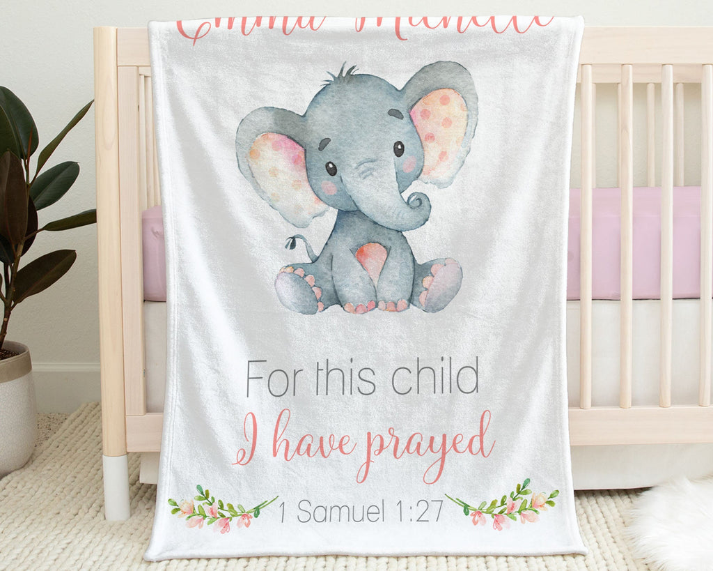 Personalized bible verse baby blanket, For this child I have prayed name blanket, Samuel 1:27 blanket, newborn boy or girl religious blanket