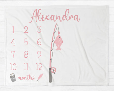 Fishing Pink Milestone Blanket