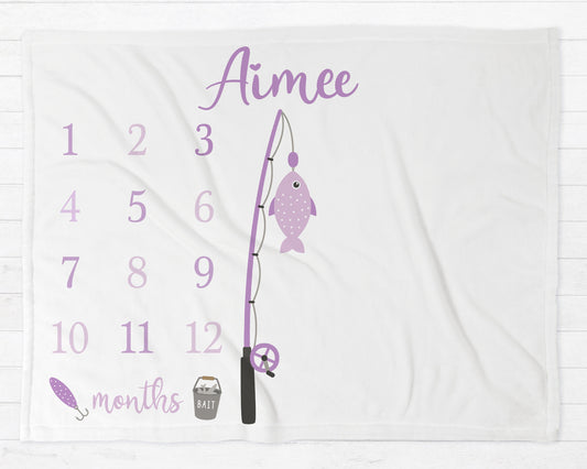 Fishing Milestone Blanket Purple