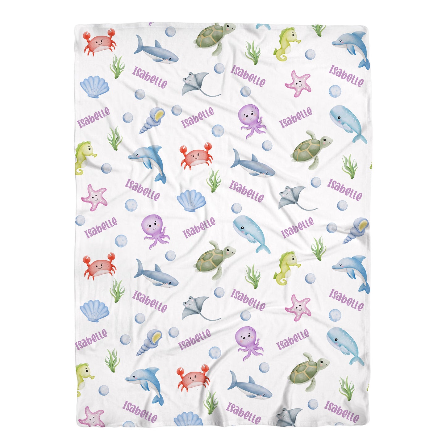 Personalized Jersey Ocean Animals Swaddle Baby Blanket, O1