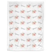 Pink flowers baby blanket, personalized baby name gift, pink and gray flowers, girl newborn gift, floral swaddle blanket