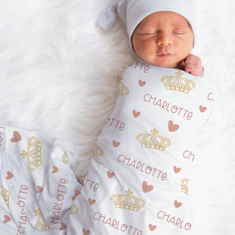 Crown Name Swaddle Blanket for Baby Girl, personalized princess gift