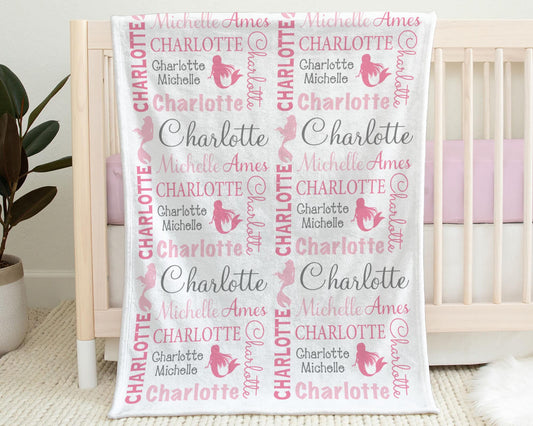 Personalized Mermaid Baby Name Blanket Girl
