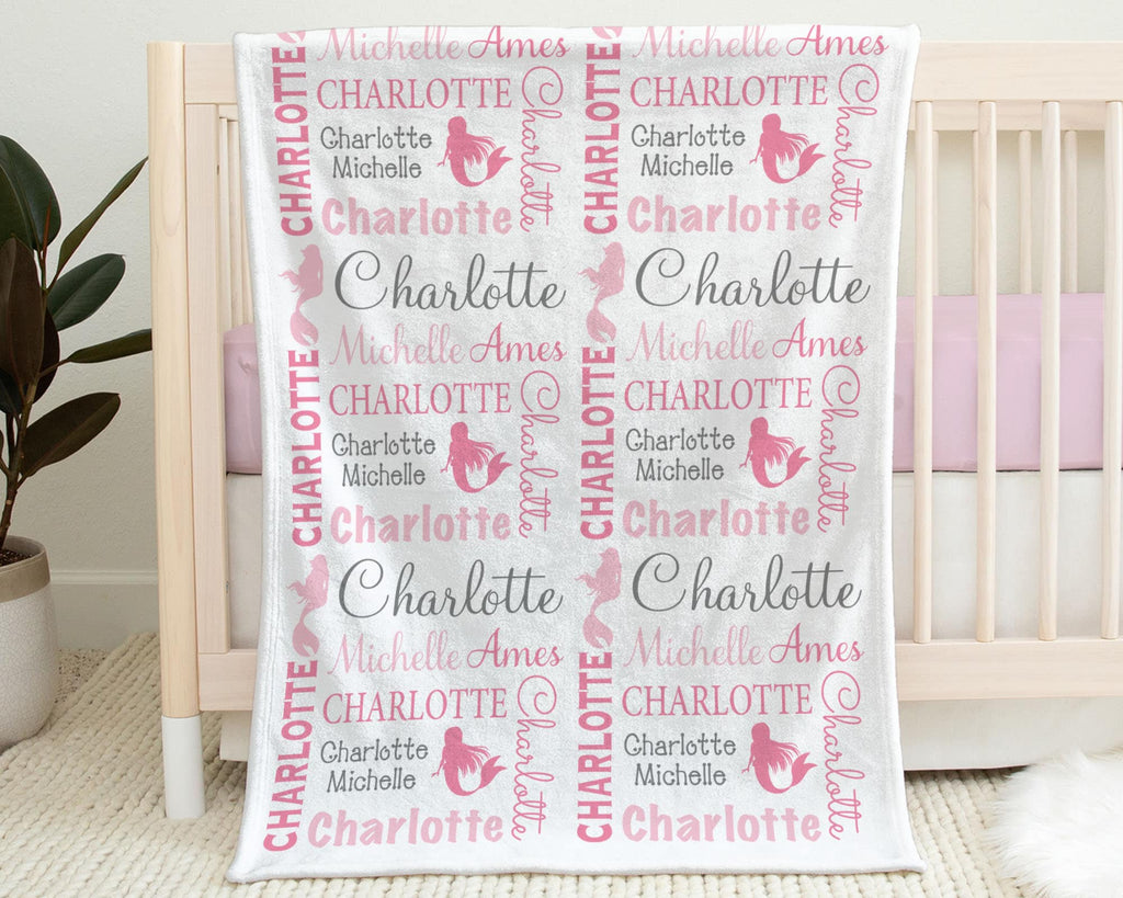 Mermaid baby girl blanket, personalized blanket with mermaids and name, newborn mermaids swaddle blanket, pink mermaid baby girls gift