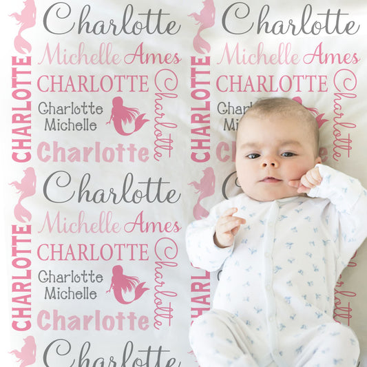 Personalized Mermaid Baby Name Blanket Girl