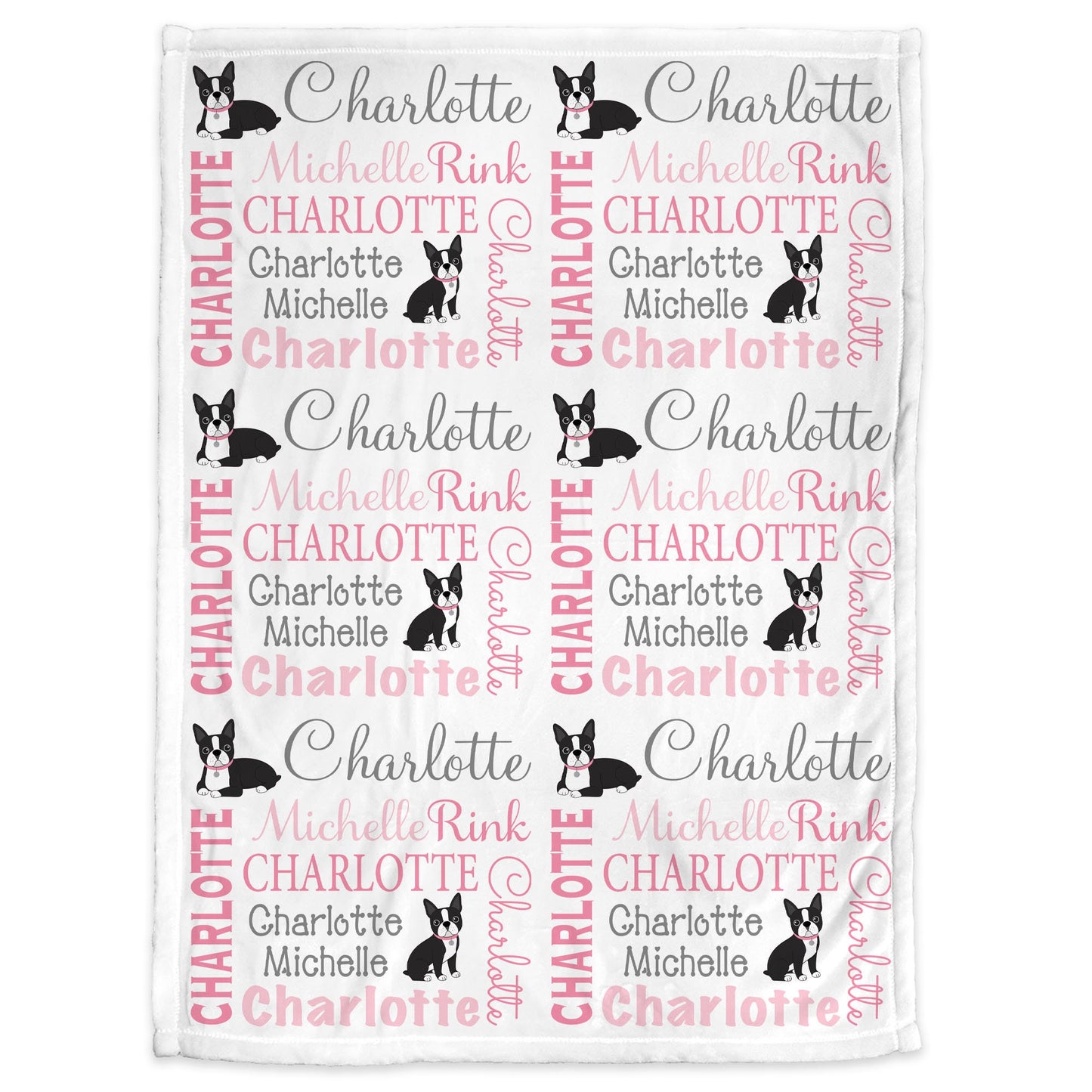 Boston terrier baby blanket, girl boston terrier dog swaddle blanket, newborn personalized baby gift with name, pink terrier swaddle blanket
