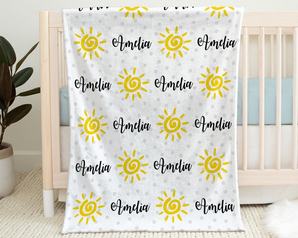 Sunshine baby blanket, summer boy or girl name blanket, personalized sunshine swaddle blanket, sun baby gift with name, sunshine blanket