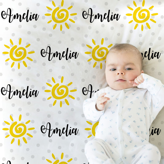Personalized Sunshine Summer Baby Name Blanket Girl