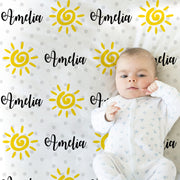 Sunshine baby blanket, summer boy or girl name blanket, personalized sunshine swaddle blanket, sun baby gift with name, sunshine blanket