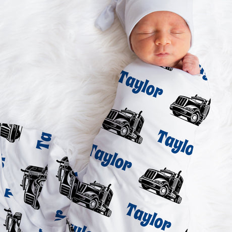 Boy baby blanket with big rig semi truck