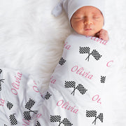 Race Flag Baby Blanket in Pink and Black
