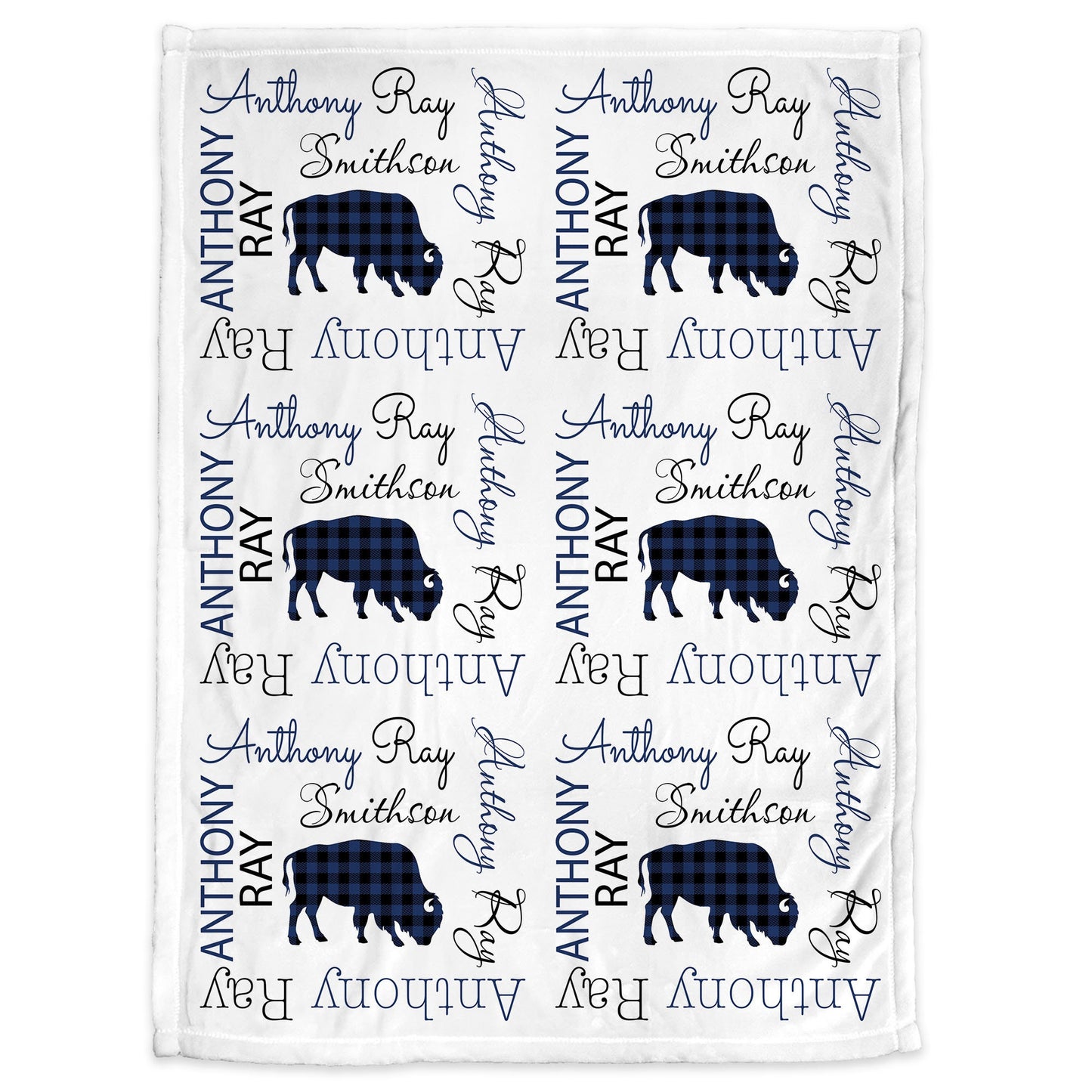 Plaid buffalo blanket for baby boys, personalized swaddle newborn blanket with buffalos, navy and black buffalo baby gift with name