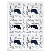 Plaid buffalo blanket for baby boys, personalized swaddle newborn blanket with buffalos, navy and black buffalo baby gift with name