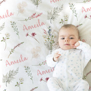 Wildflower personalized girls blanket, newborn baby name blanket with flowers, spring baby girl name swaddle, floral wildflowers baby gift