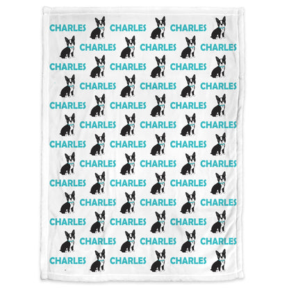 Baby boy boston terrier name blanket, puppy boys blanket, personalized terrier baby gift, newborn Boston terrier swaddle blanket, black blue