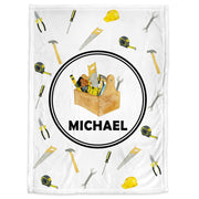 Personalized baby name blanket with work tools, construction tool personalized gift for boy or girl, newborn toold swaddle blanket