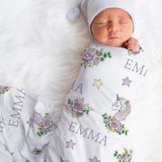 Unicorn Purple Floral Swaddle Blanket - Jersey