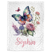 Butterfly baby girl blanket, flower butterfly newborn swaddle blanket with name, floral baby girl gift, personalized baby blanket