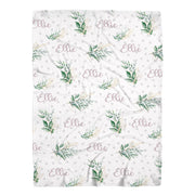 Greenery Personalized Swaddle Blanket for Baby Girl