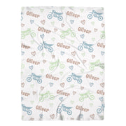 Dirt Bike Name Swaddle Blanket for Baby Boy, motorcycle hearts