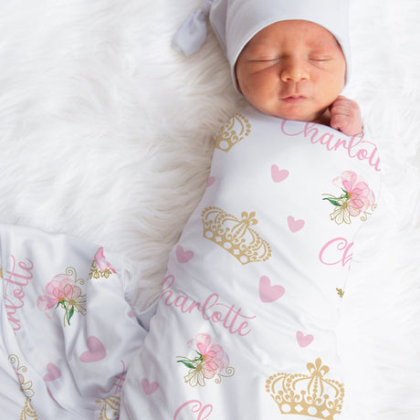 Princess Name Blanket for Baby Girl, personalized crown baby gift, pink flowers, princess, queen, tiara blanket, baby blanket, swaddle