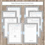 Baby Shower Game Pack - Shower Games Pack in Chevron, baby blue, blue and grey, gray  advice, a to z baby, baby babble -  INSTANT DOWNLOAD