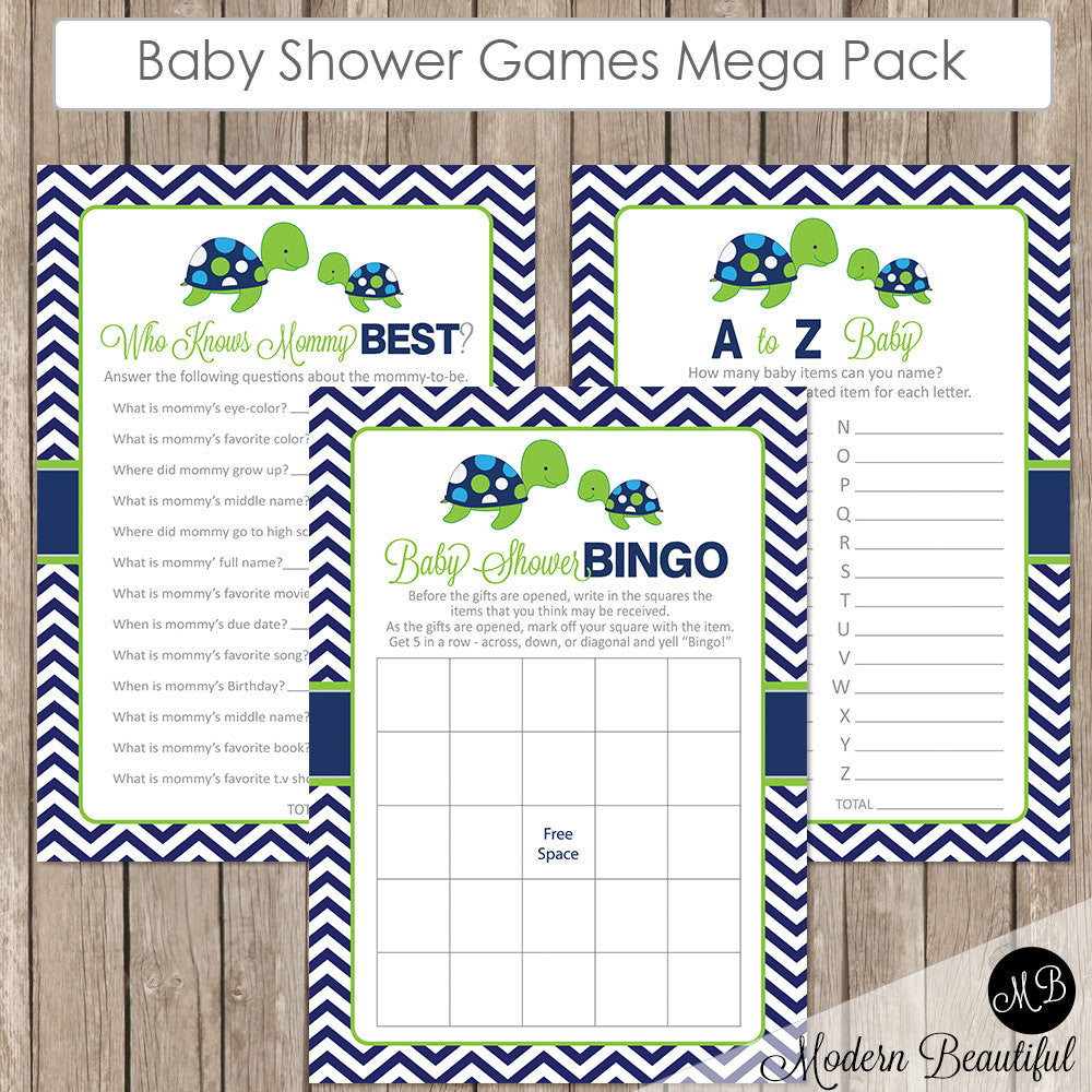 Sea Turtle Baby Shower Game Pack