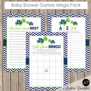 Sea turtle Baby Shower Game Pack - Lime and Navy, Baby Shower Activity Set, Shower Games Bingo, Price is Right and more INSTANT st1