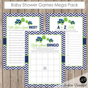 Sea turtle Baby Shower Game Pack - Lime and Navy, Baby Shower Activity Set, Shower Games Bingo, Price is Right and more INSTANT st1