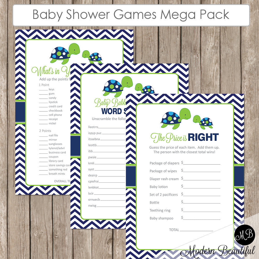 Sea Turtle Baby Shower Game Pack