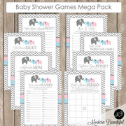 Elephant Baby Shower Game Pack Twins, Blue and Pink Elephant Baby Shower Activity Set, Bingo, Baby Animal Names, Price is Right INSTANT etpb