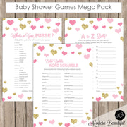 Baby Shower Game Pack - Pink and Gold Glitter, Baby Shower Activity Set, Shower Games Bingo, Price is Right and more INSTANT PGG01