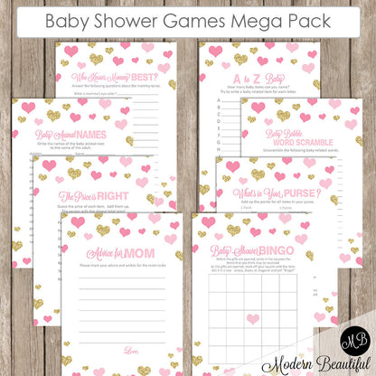 Baby Shower Game Pack Pink and Gold
