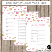 Baby Shower Game Pack - Pink and Gold Glitter, Baby Shower Activity Set, Shower Games Bingo, Price is Right and more INSTANT PGG01