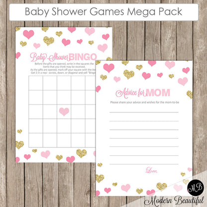 Baby Shower Game Pack Pink and Gold