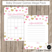 Baby Shower Game Pack - Pink and Gold Glitter, Baby Shower Activity Set, Shower Games Bingo, Price is Right and more INSTANT PGG01