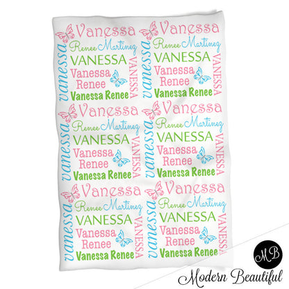 Baby girl swaddle blanket, butterfly baby blanket, girl, butterfly blanket, baby shower gift, butterflies, lime, pink, baby blanket 1004
