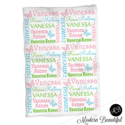 Butterfly newborn baby blanket, personalized girl butterfly name swaddle blanket, butterflies baby gift, pink and purple blanket with name