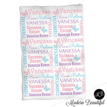 Baby girl swaddle blanket, butterfly baby blanket, girl, butterfly blanket, baby shower gift, butterflies, lime, pink, baby blanket 1004