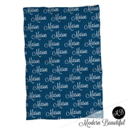 Baby boy name swaddle blanket, personalized blanket, name blanket, boy baby blanket, baby shower gift, receiving, navy, baby blanket 1002