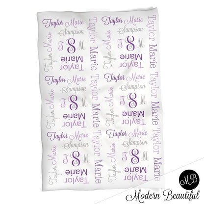 Baby girl monogram name blanket, pink and gray receiving swaddling blanket with initials and name, comong home baby gift, (CHOOSE COLORS)