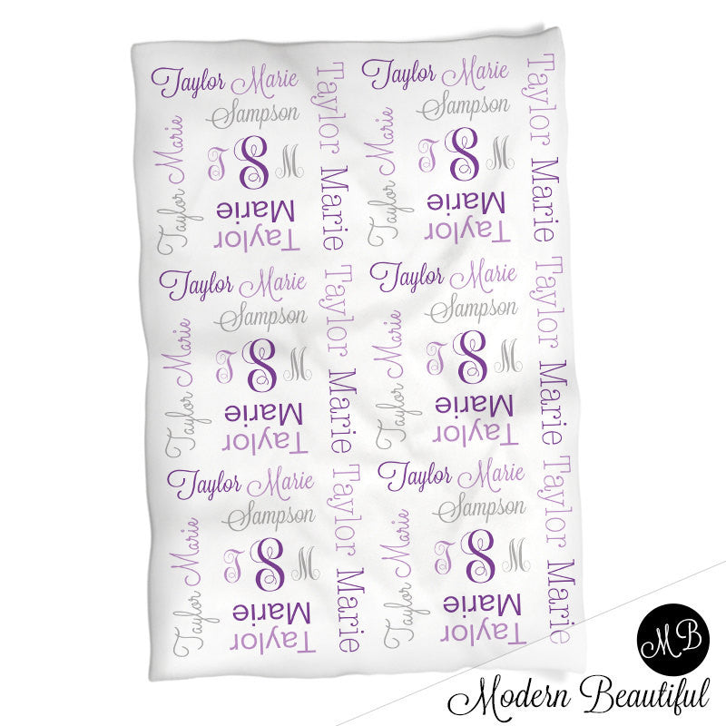 Baby girl monogram blanket, receiving swaddling blanket, girl monogram blanket , girl name blanket, pink and gray baby blanket 1007
