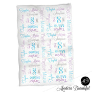Monogram Baby Blanket in Purple and blue personalized swaddle blanket, receiving blanket, girl, baby shower gift, gift, baby blanket 1007