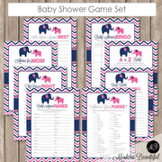 Elephant Baby Shower Game Pack, Pink and Navy Elephant Baby Shower Activity Set, Bingo, Baby Animal Names, Price is Right INSTANT pne