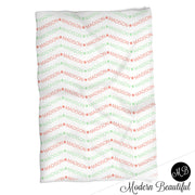 Mint and coral chevron baby name blanket, personalized blanket, name blanket, girl baby blanket, baby shower gift, receiving, stars,  1005