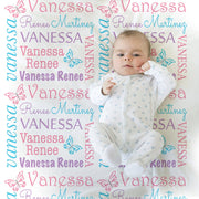 Personalized baby blanket, swaddle blanket, girl blanket, butterfly blanket, baby shower gift, butterflies, purple, pink, baby blanket 1004