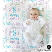 Monogram Baby Blanket in Purple and blue personalized swaddle blanket, receiving blanket, girl, baby shower gift, gift, baby blanket 1007