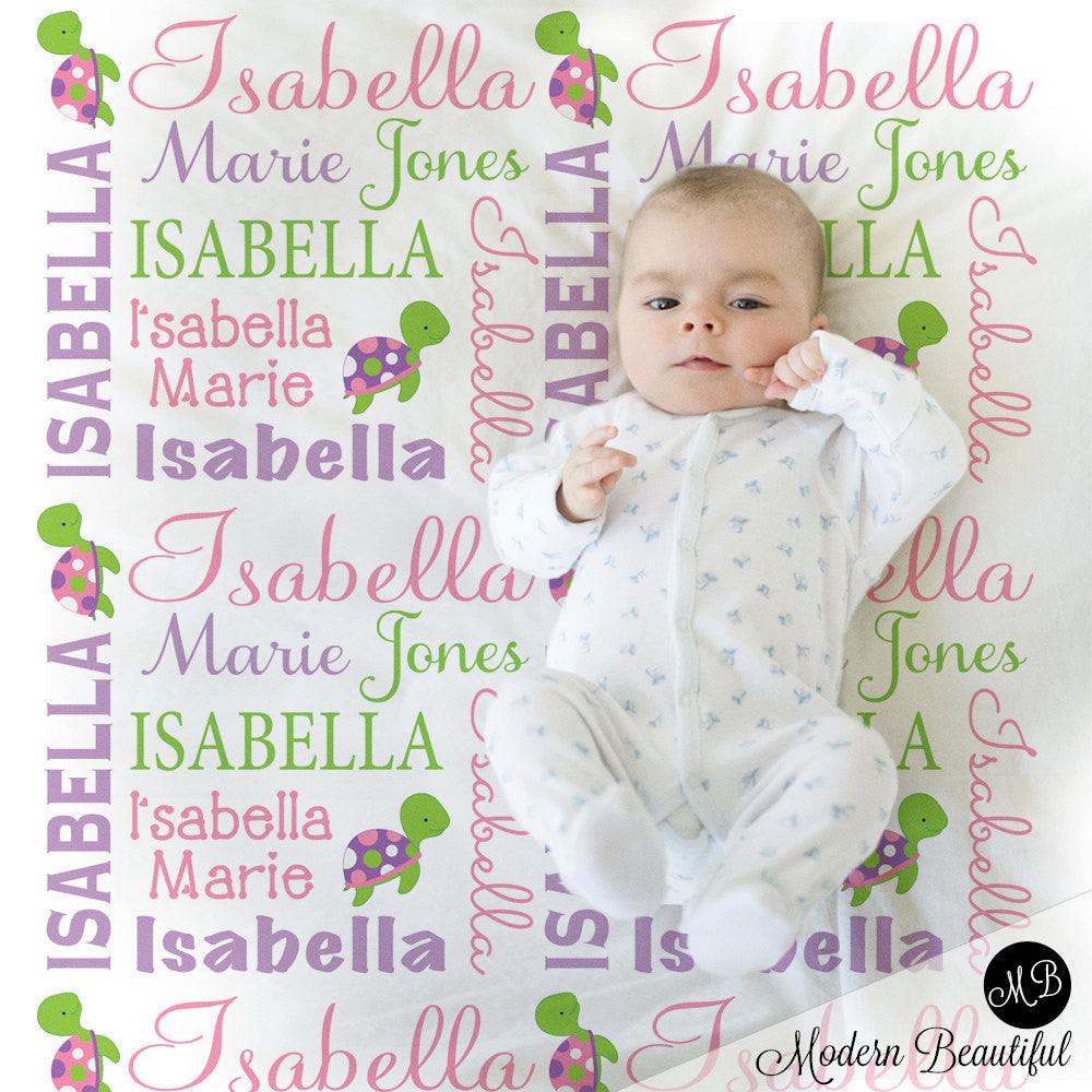 Baby Girl Turtle blanket, personalized baby gift, sea turtle blanket, girl baby blanket, personalized baby name blanket, photo prop Turtle1