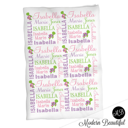 Baby Girl Turtle blanket, personalized baby gift, sea turtle blanket, girl baby blanket, personalized baby name blanket, photo prop Turtle1